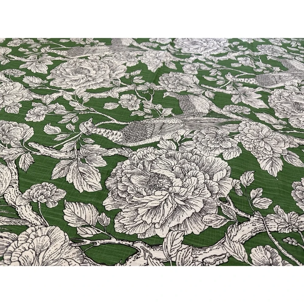 Elegant Duralee Tweedbank Green Cotton Fabric Botanical Birds Flowers 45
